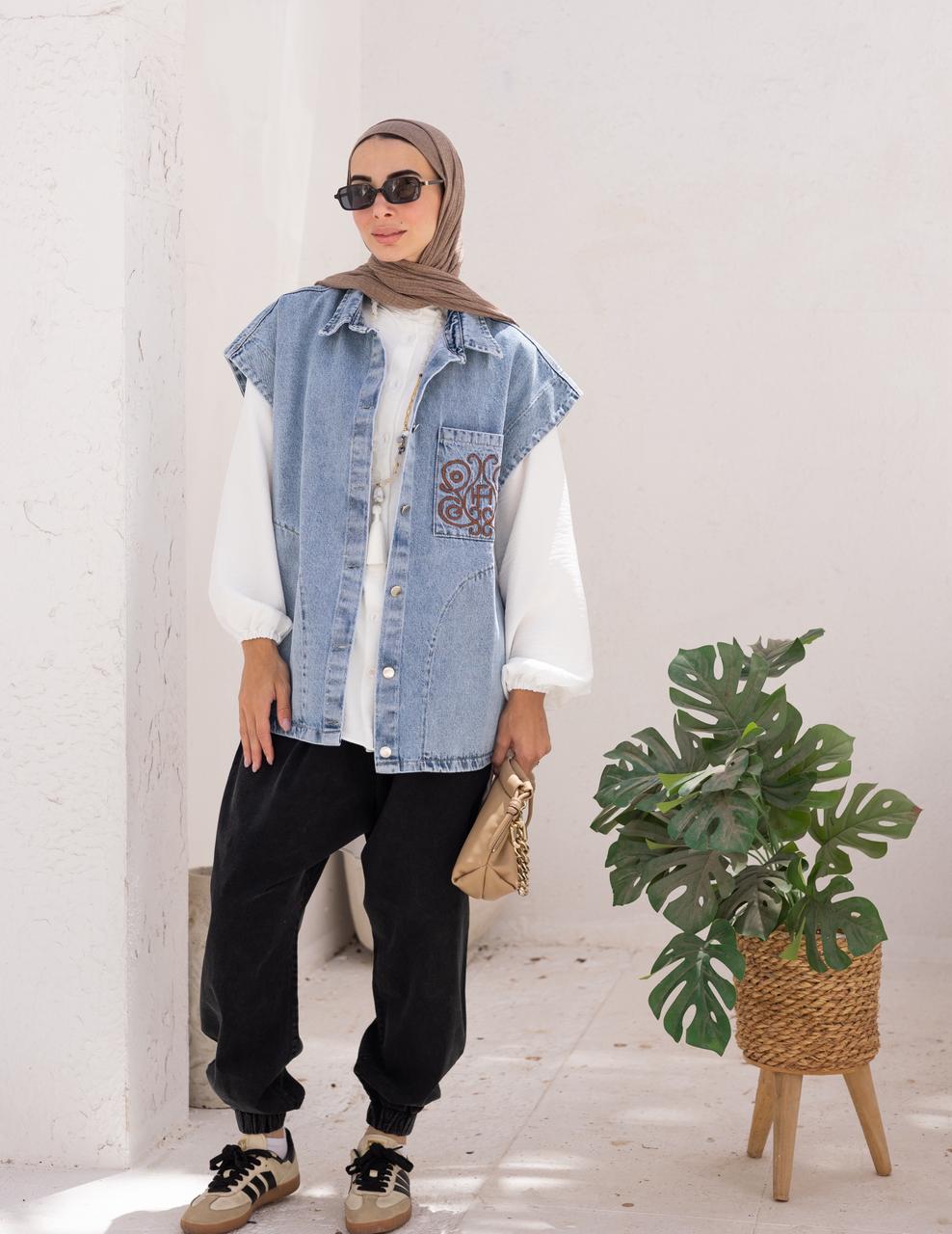 Denim Vest With Icon Embroidery