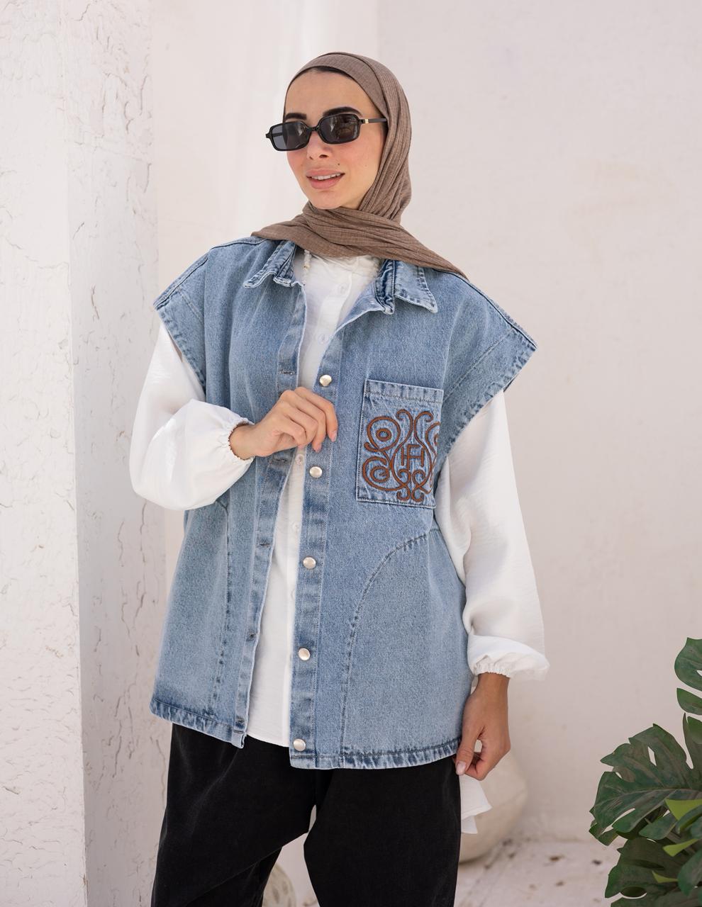 Denim Vest With Icon Embroidery