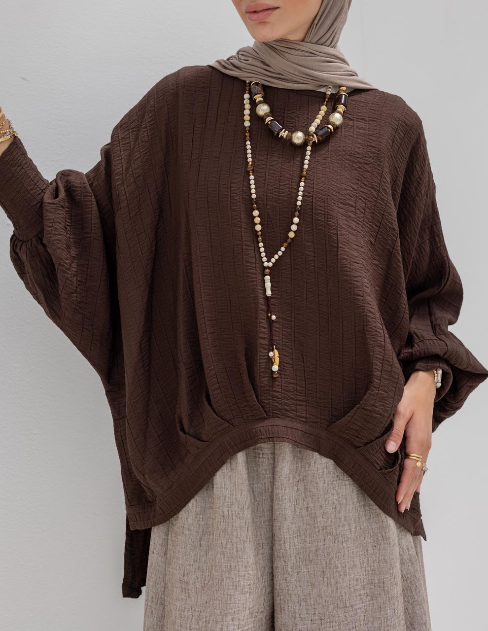 High low blouse in Brown