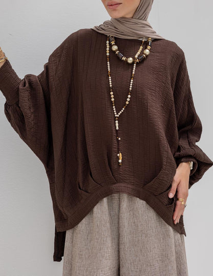High low blouse in Brown