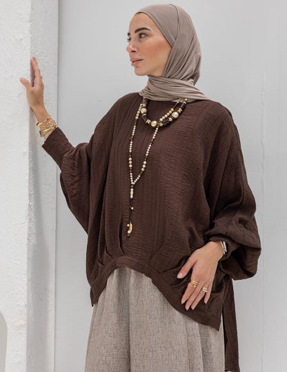 High low blouse in Brown