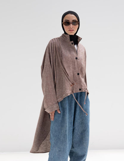 High low jacket with zipper in Light brown