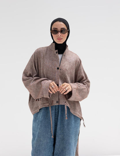 High low jacket with zipper in Light brown