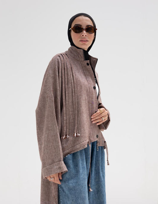 High low jacket with zipper in Light brown
