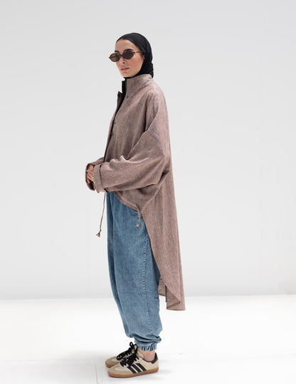High low jacket with zipper in Light brown