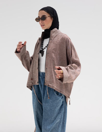 High low jacket with zipper in Light brown