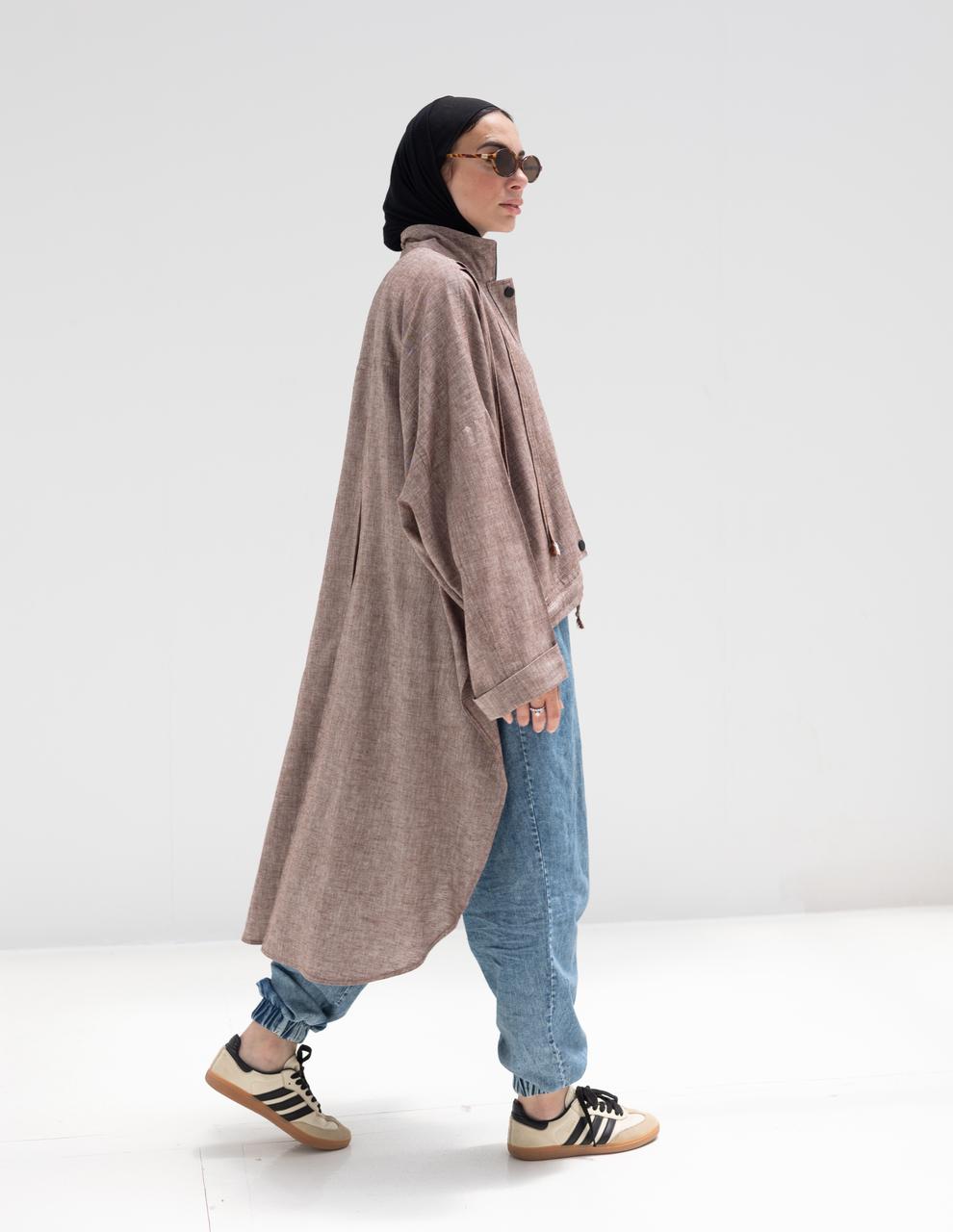 High low jacket with zipper in Light brown