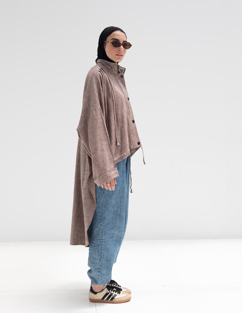 High low jacket with zipper in Light brown