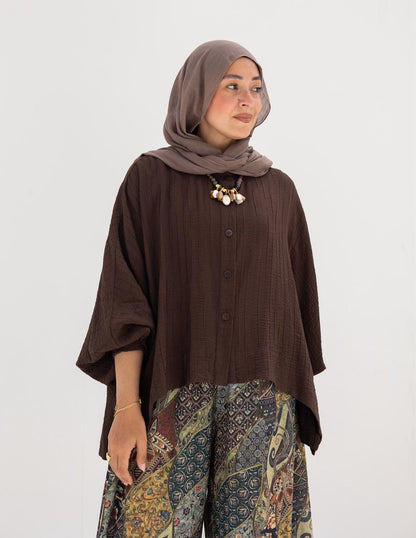 Elegant short blouse with buttons  in Brown