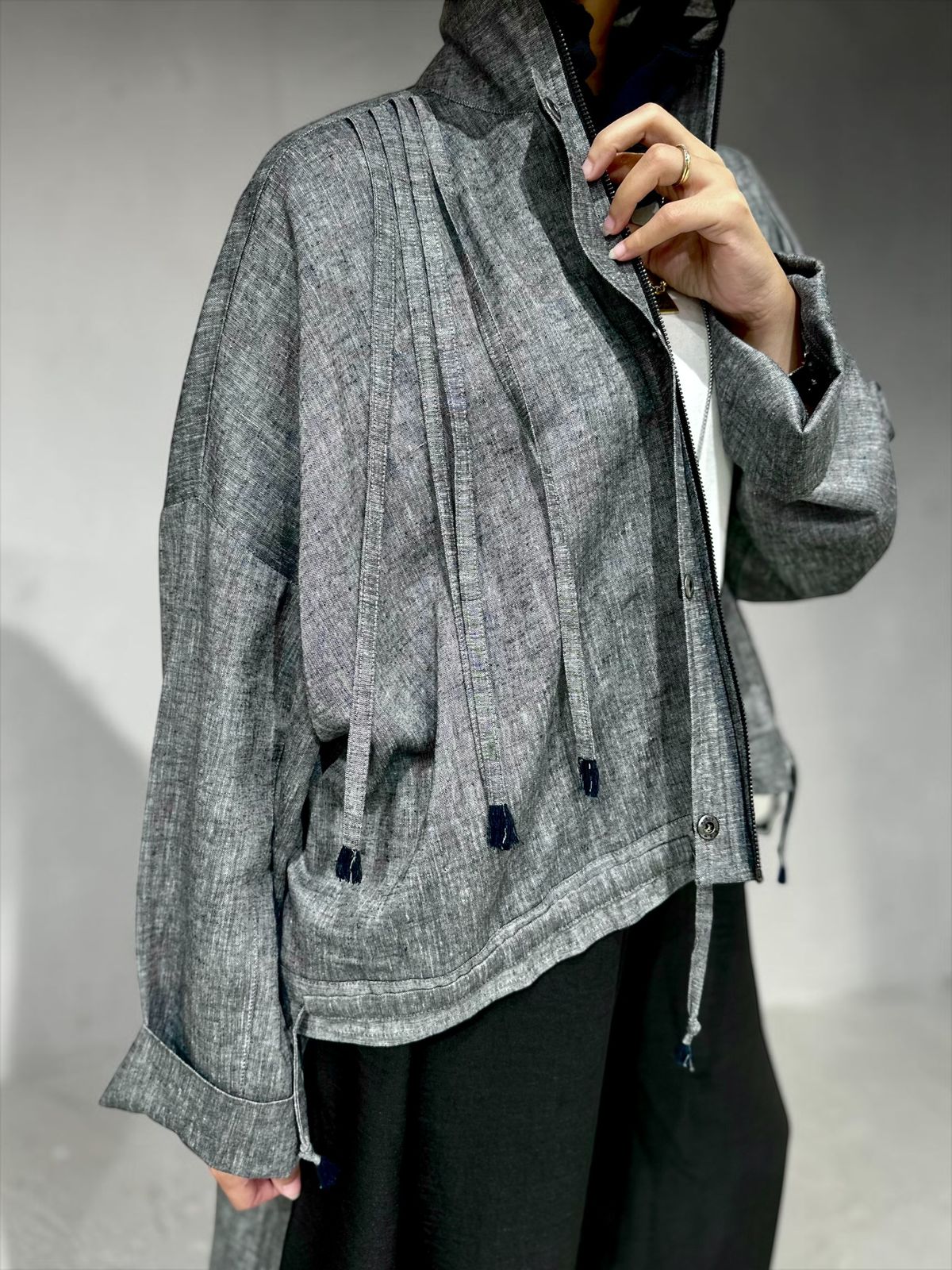 High low jacket with zipper in Gray