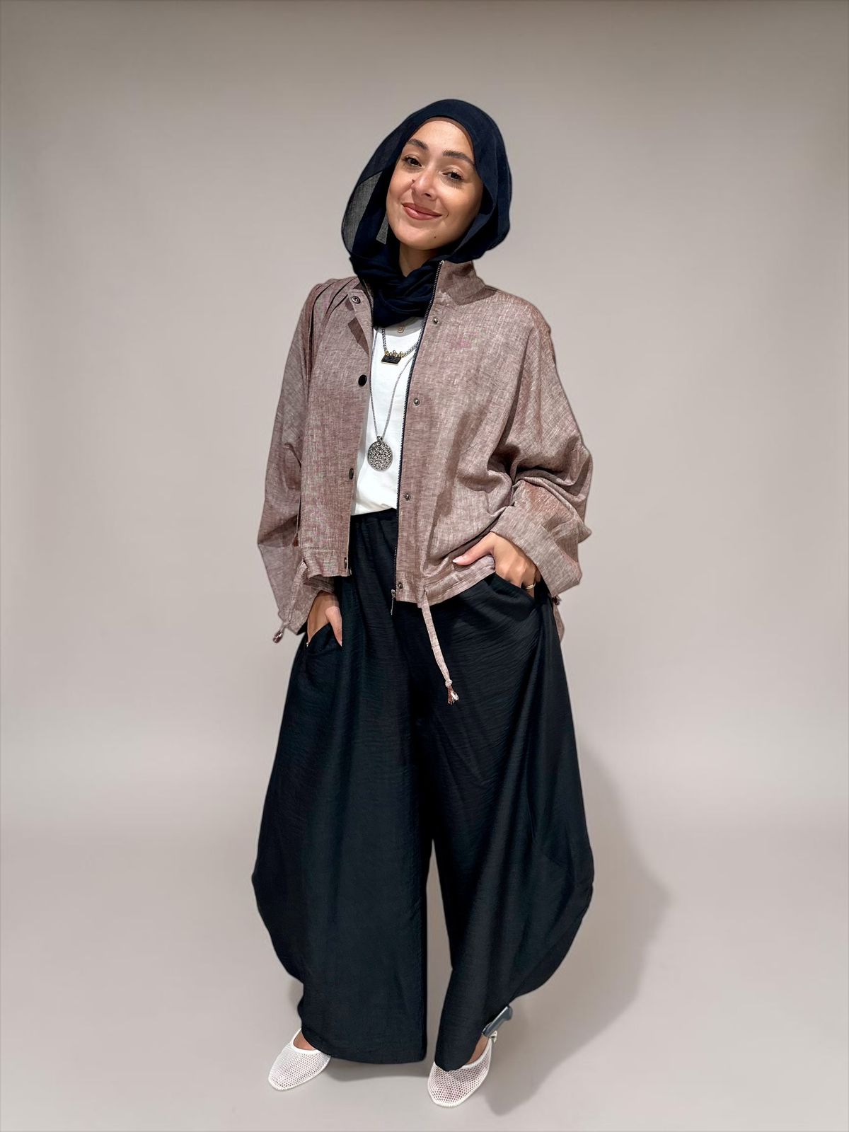 High low jacket with zipper in Light brown