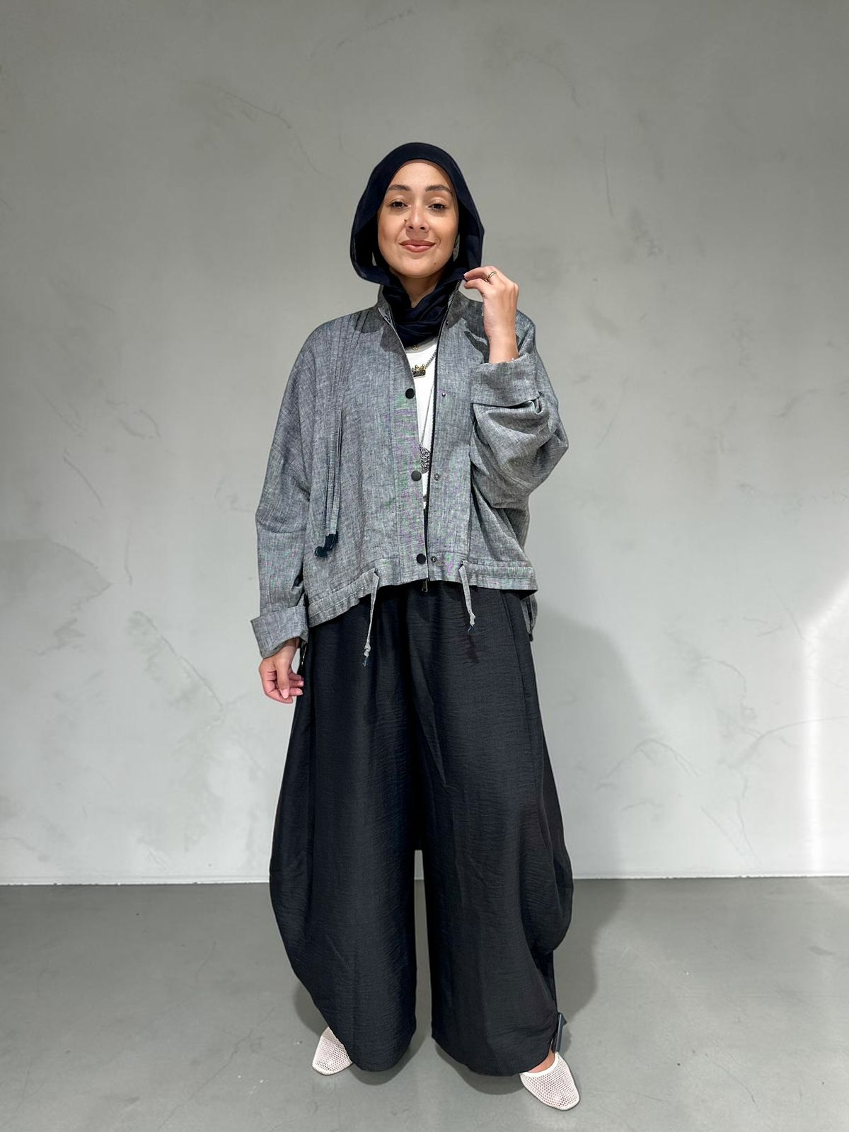 High low jacket with zipper in Gray