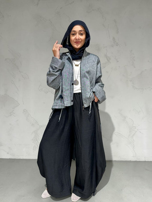 High low jacket with zipper in Gray