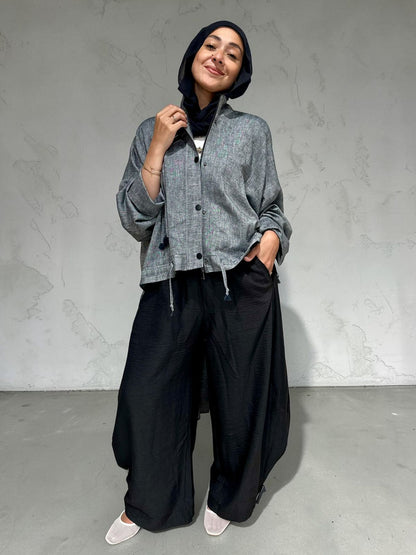 High low jacket with zipper in Gray