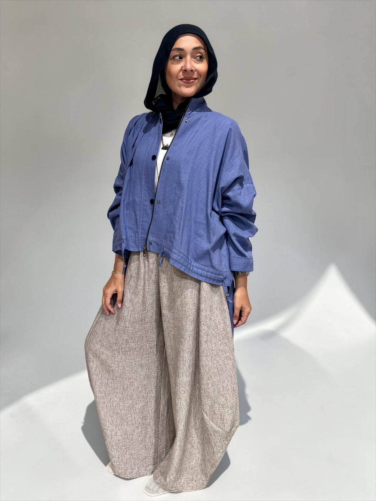 High low jacket with zipper in Blue