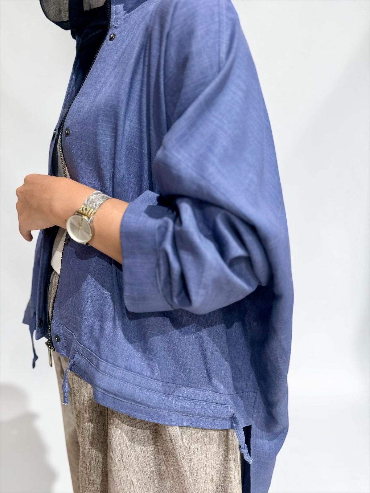 High low jacket with zipper in Blue
