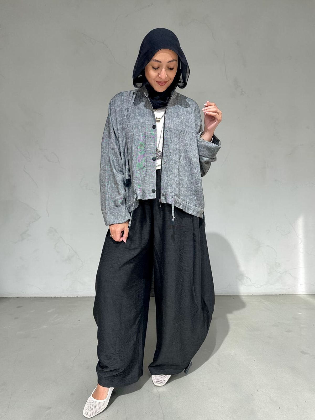 High low jacket with zipper in Gray