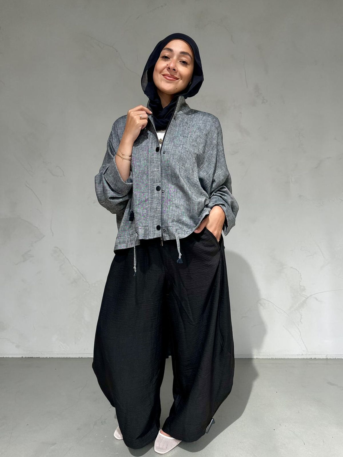 High low jacket with zipper in Gray