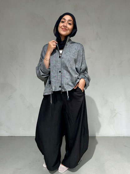High low jacket with zipper in Gray