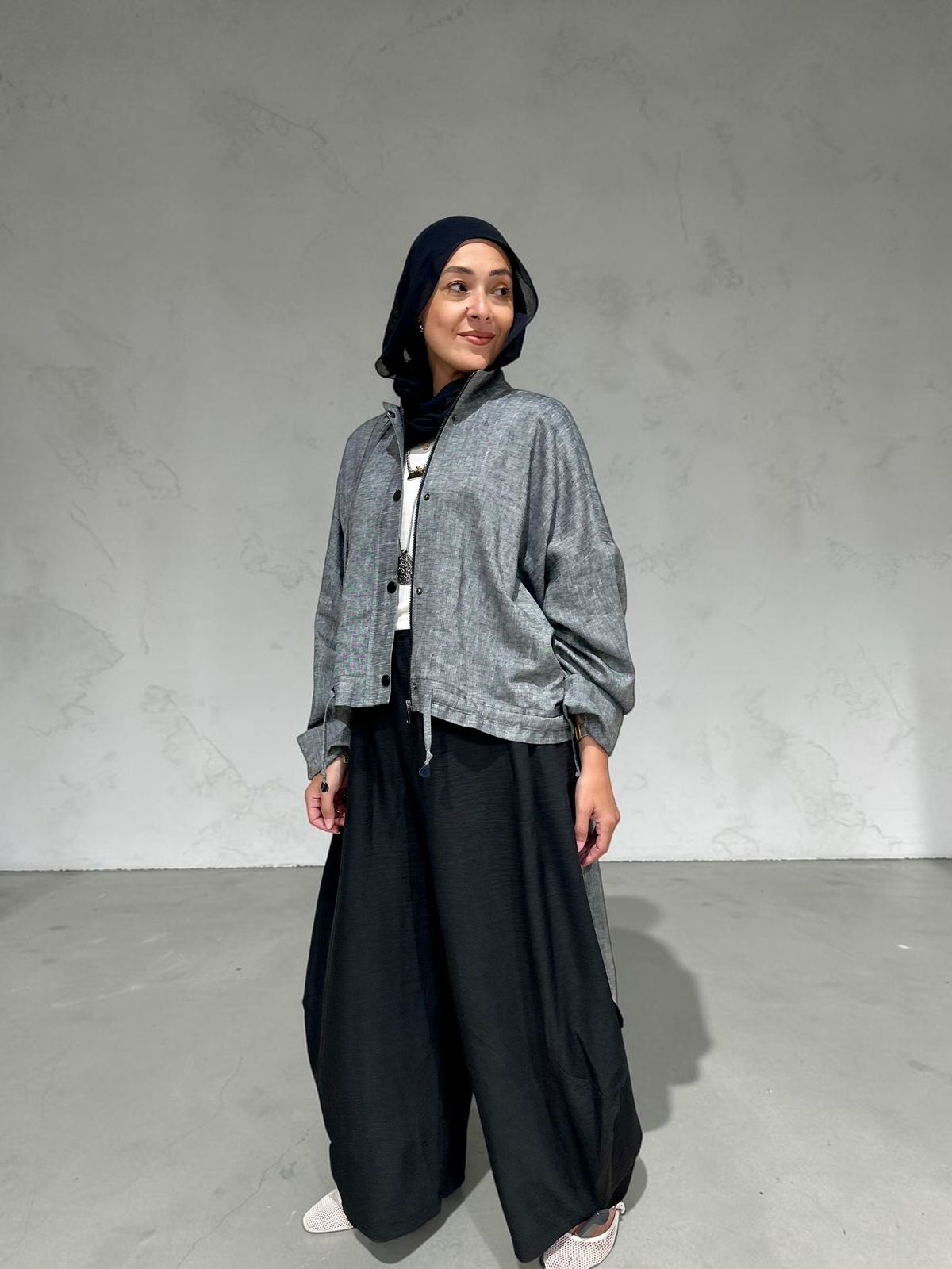 High low jacket with zipper in Gray