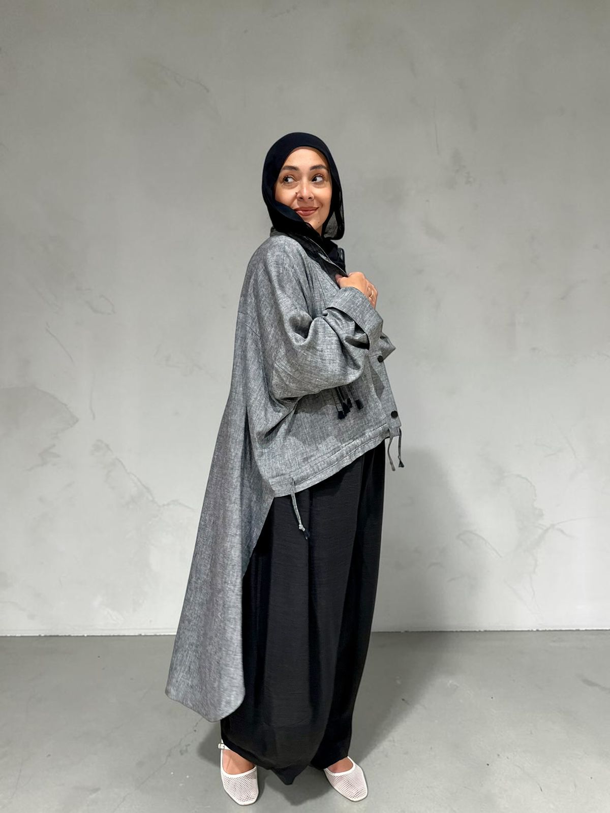 High low jacket with zipper in Gray