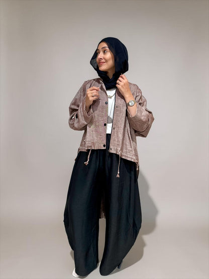 High low jacket with zipper in Light brown