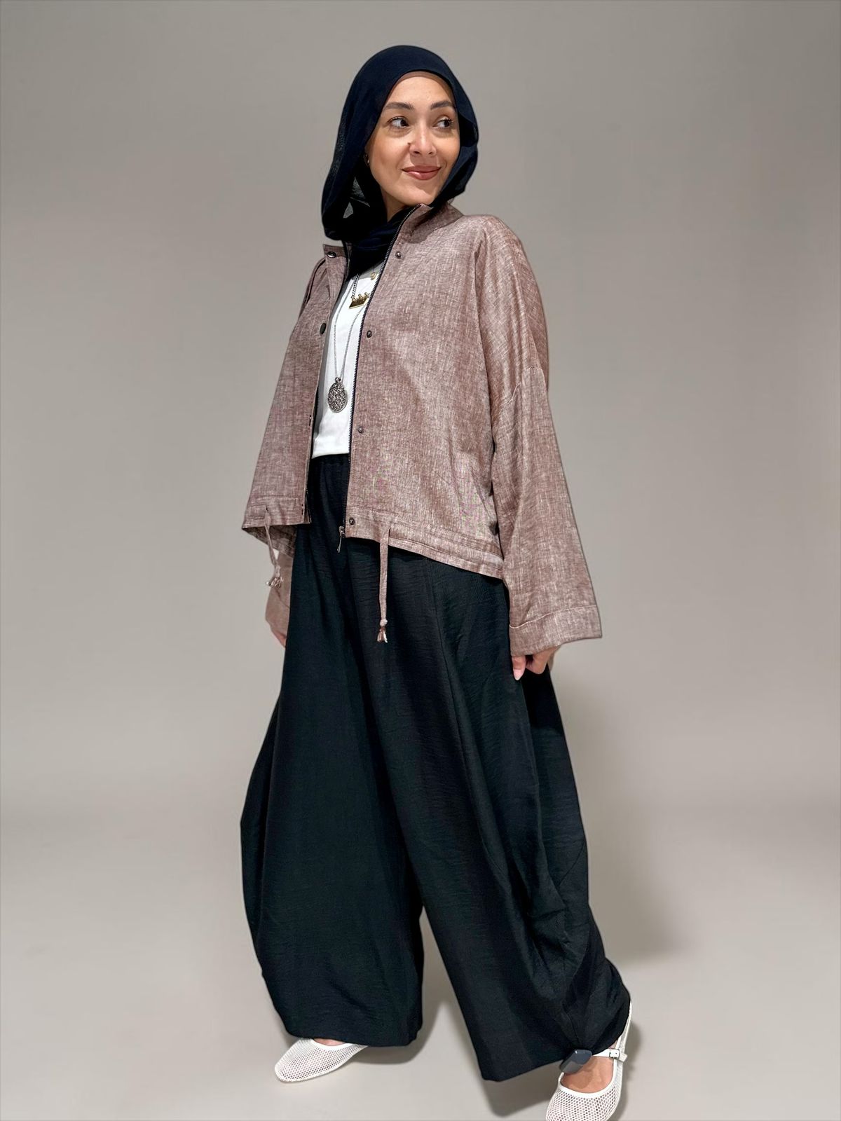 High low jacket with zipper in Light brown