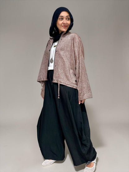 High low jacket with zipper in Light brown