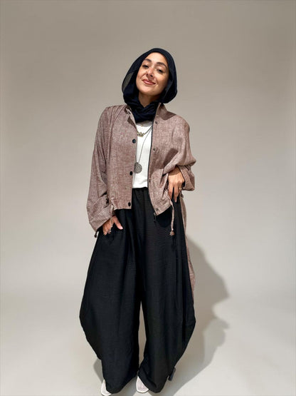 High low jacket with zipper in Light brown