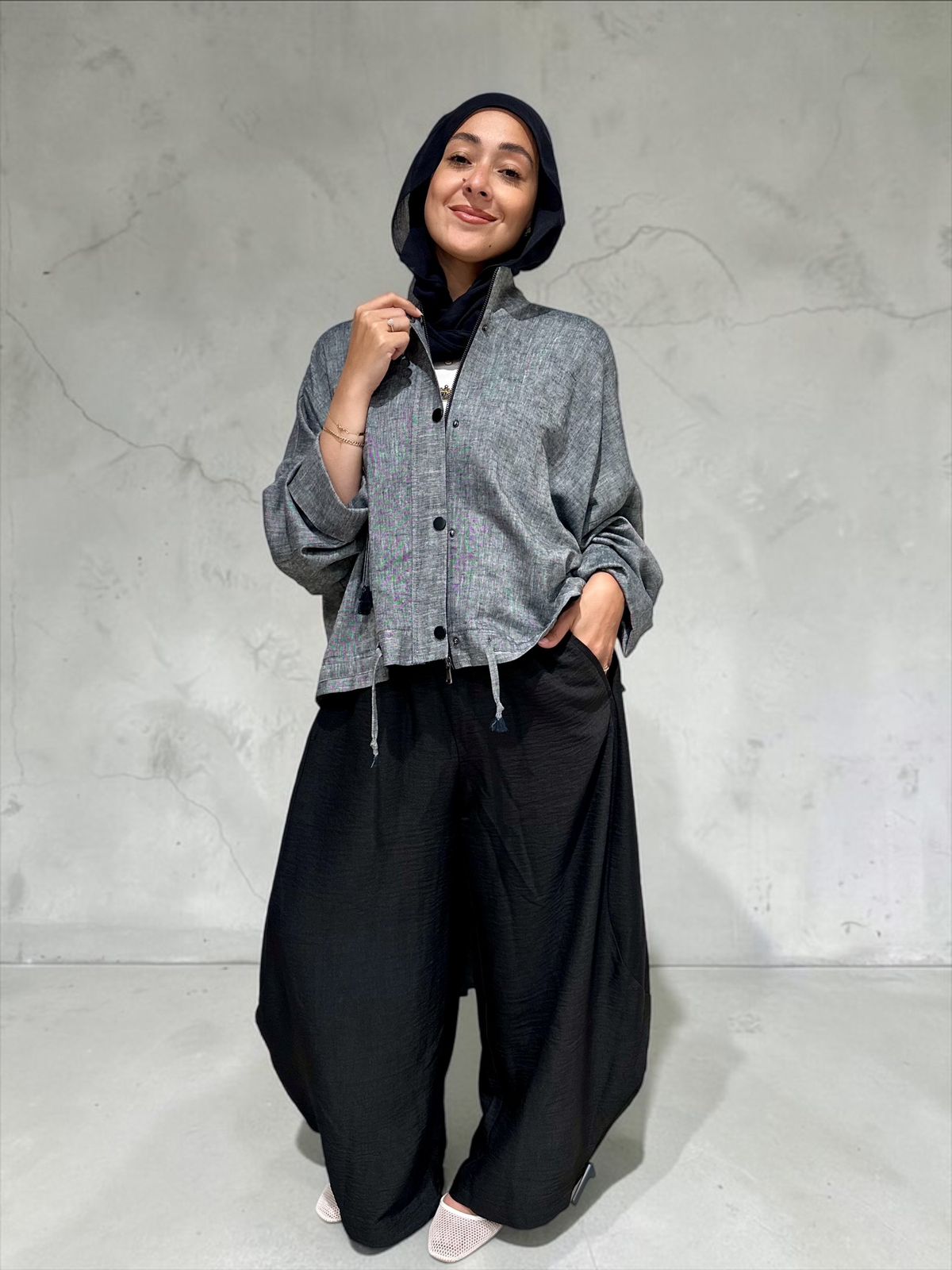 High low jacket with zipper in Gray