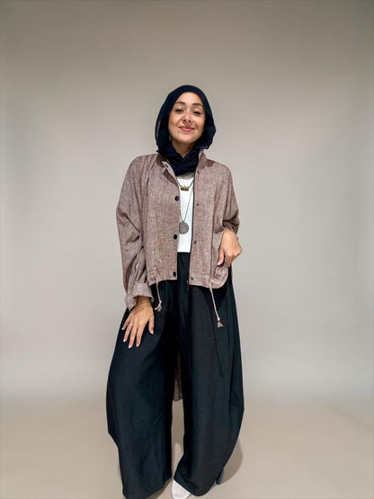 High low jacket with zipper in Light brown
