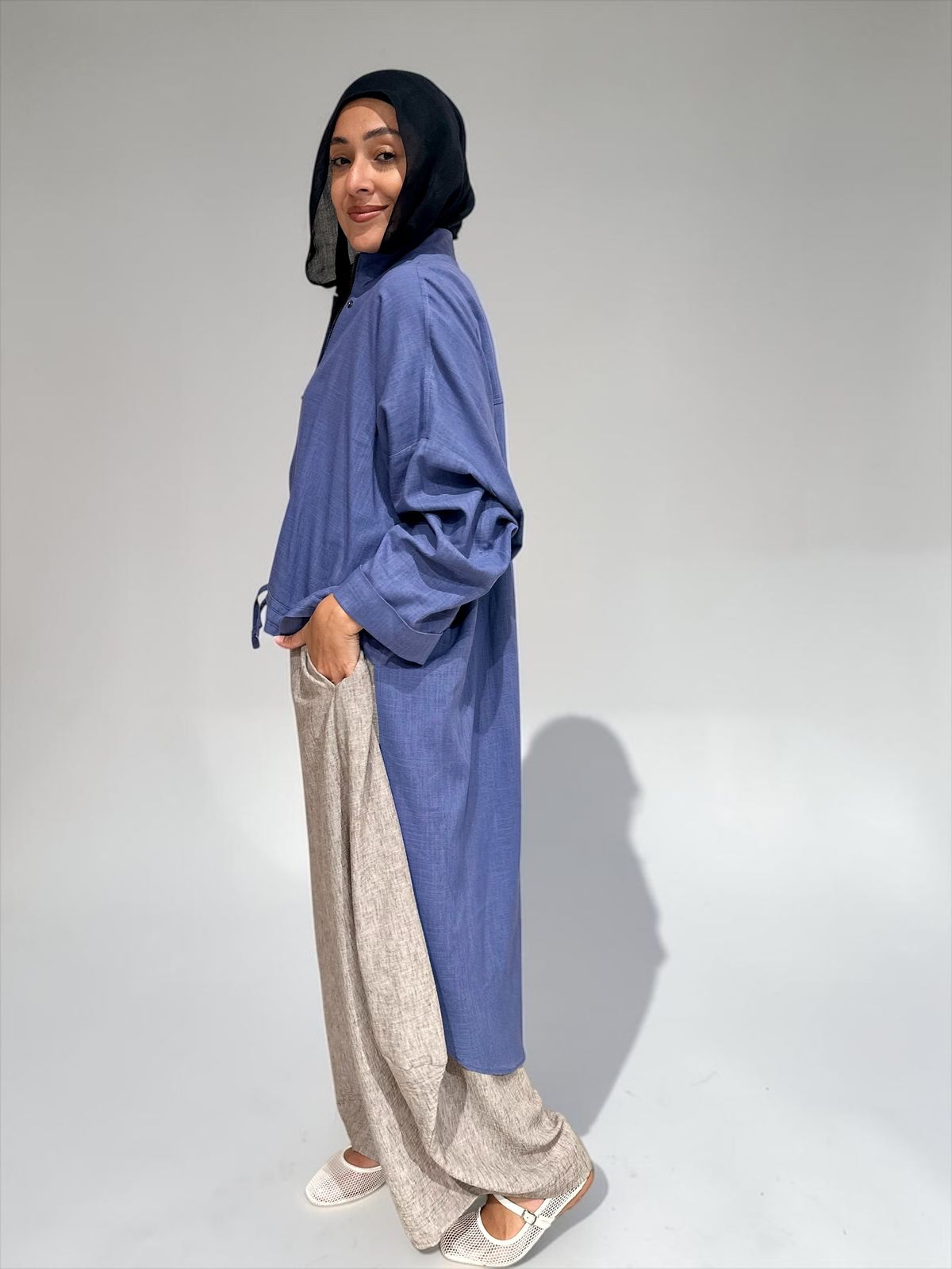 High low jacket with zipper in Blue