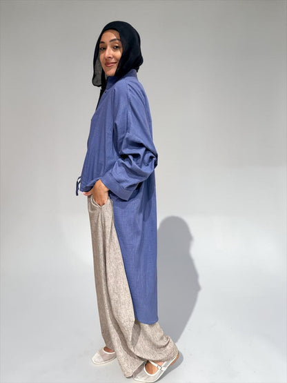 High low jacket with zipper in Blue