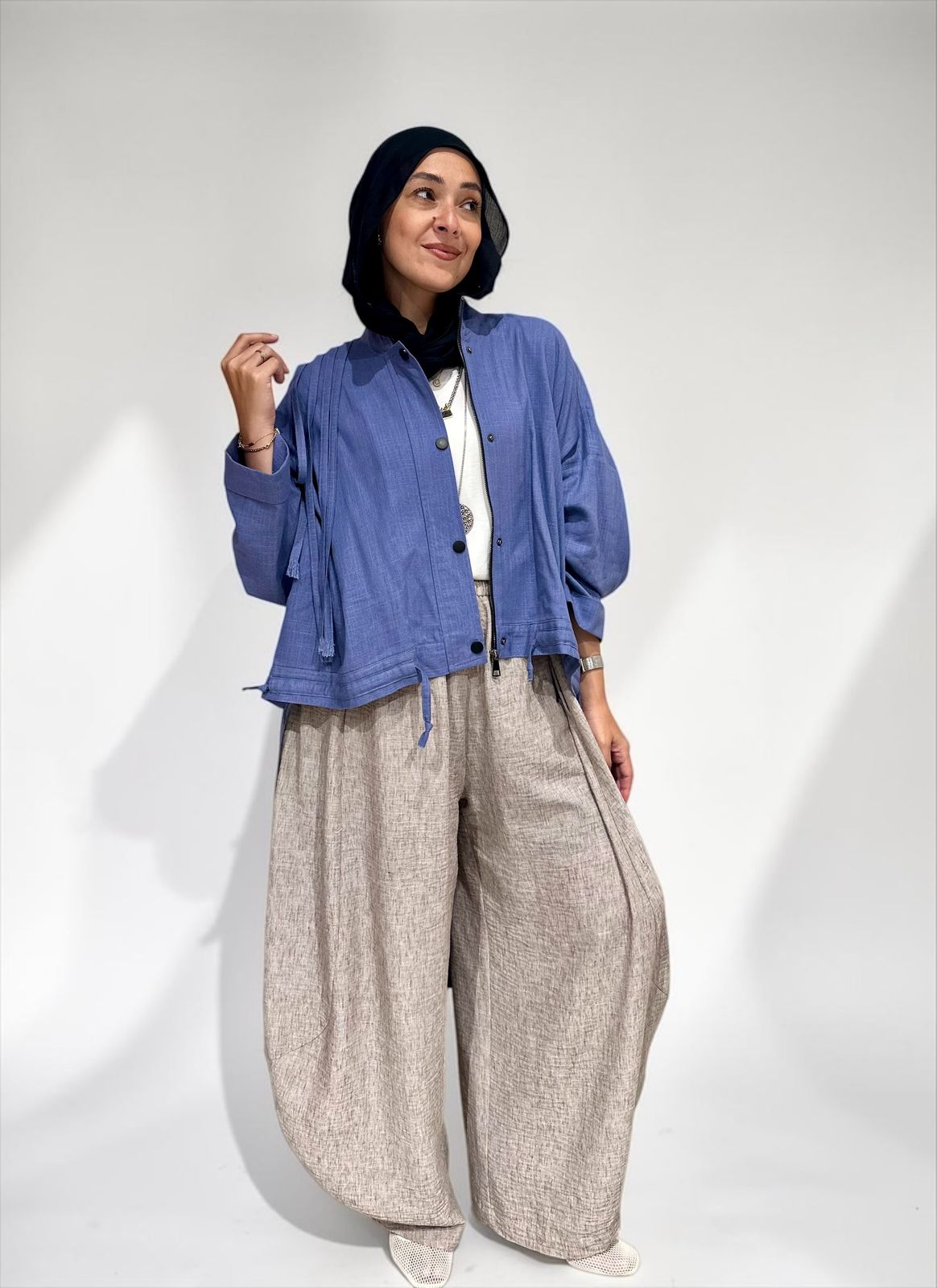 High low jacket with zipper in Blue