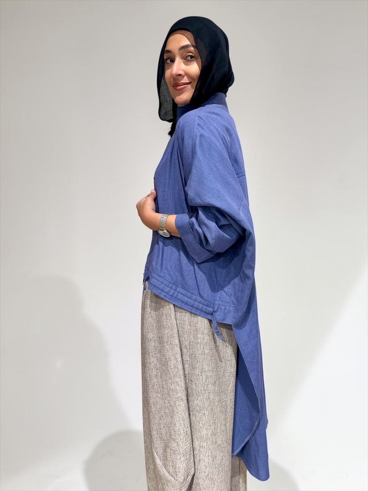 High low jacket with zipper in Blue