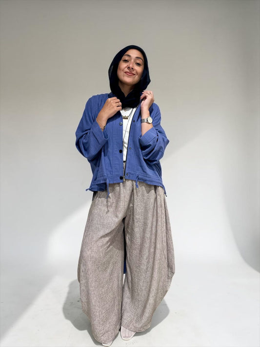 High low jacket with zipper in Blue