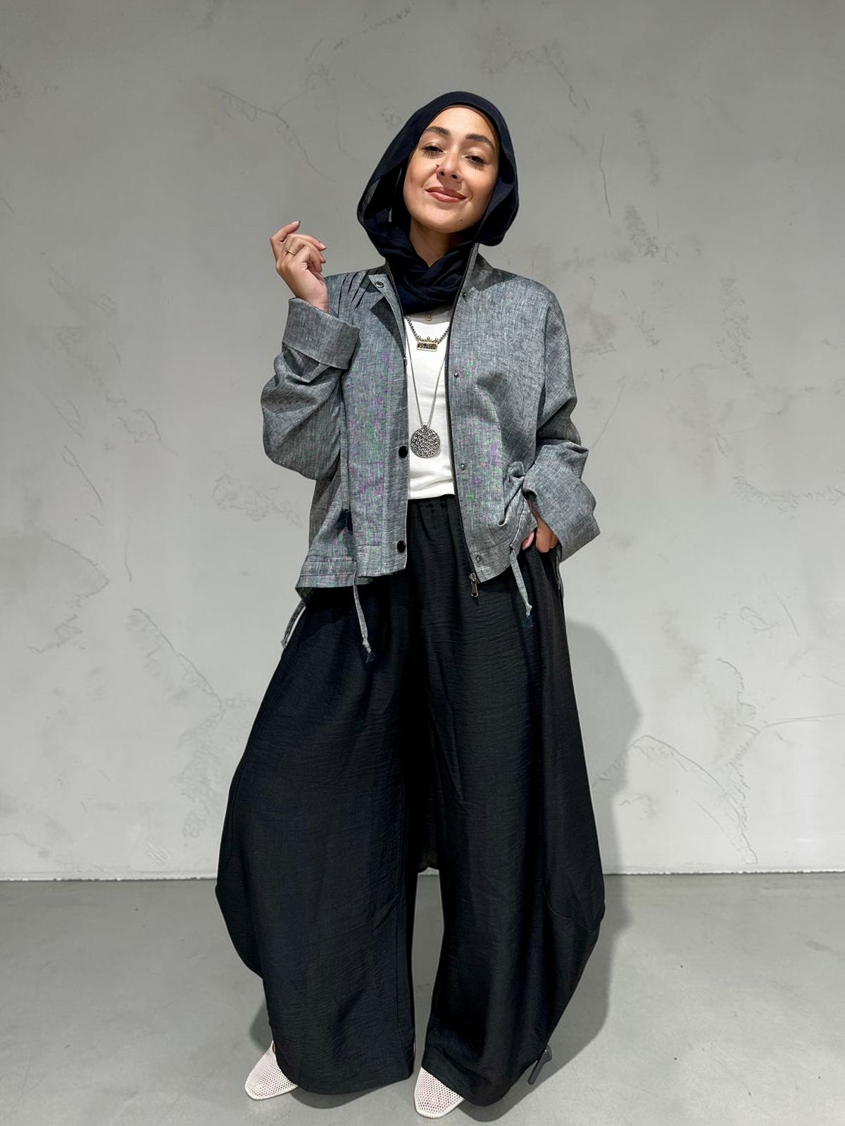 High low jacket with zipper in Gray