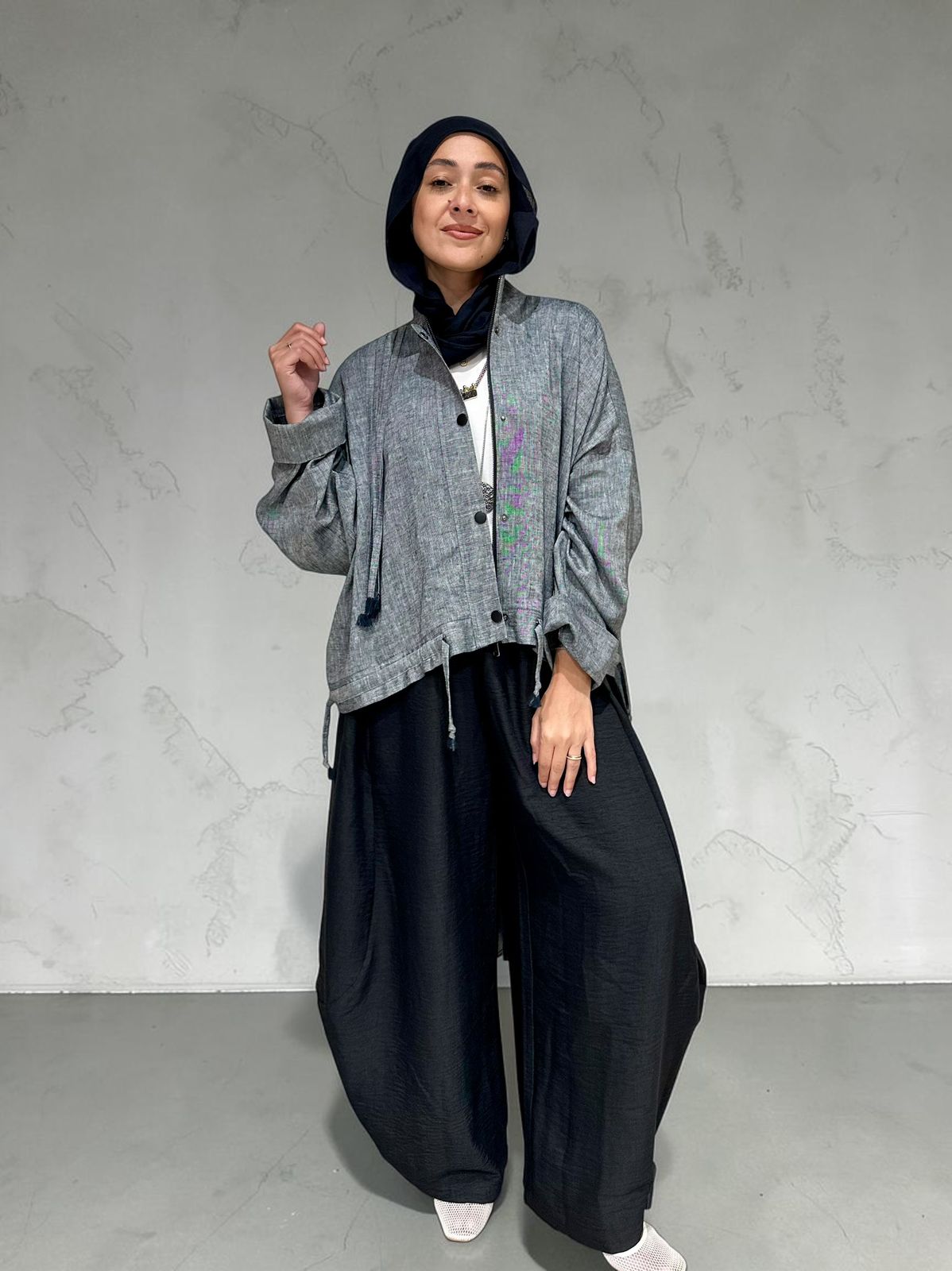 High low jacket with zipper in Gray