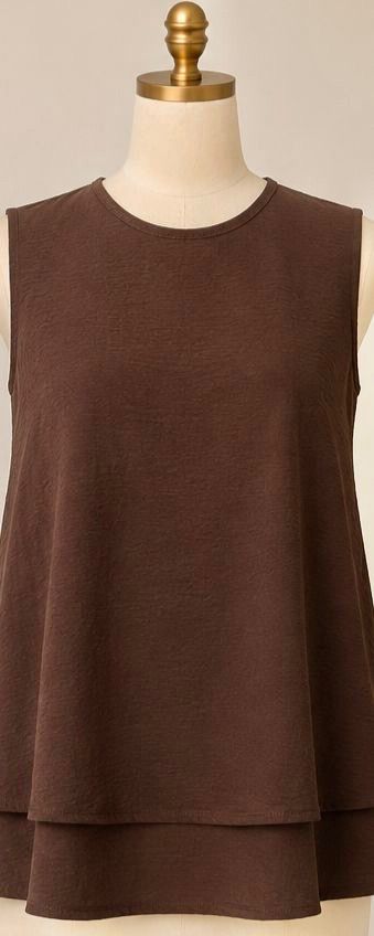 Double layers basic top in dark chocolate brown