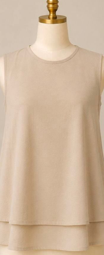 Double layers basic top in medium beige