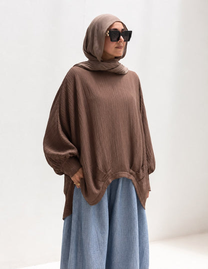 High low blouse in Brown