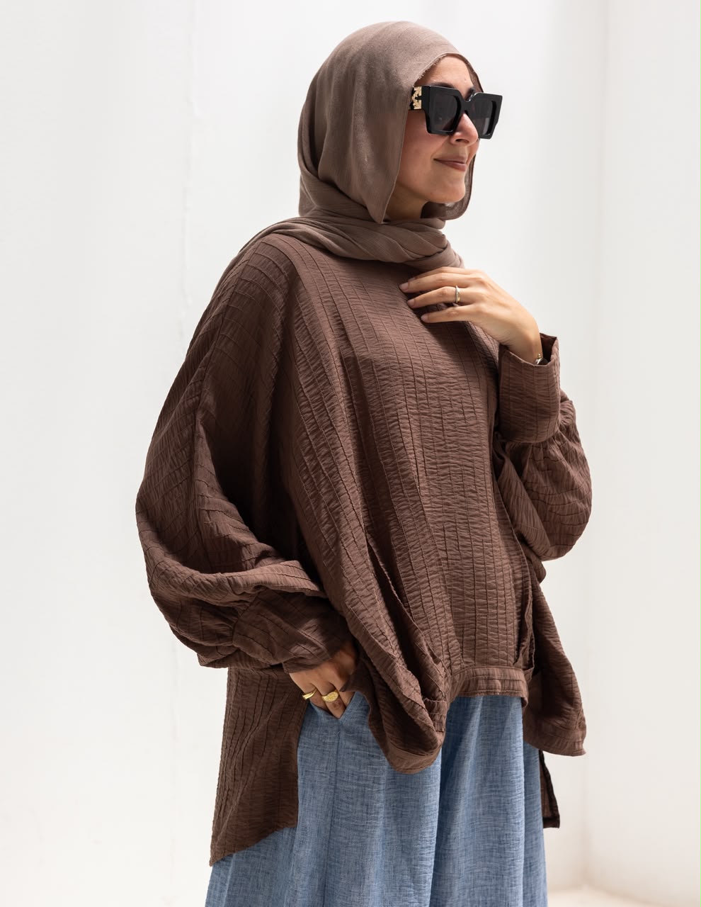 High low blouse in Brown
