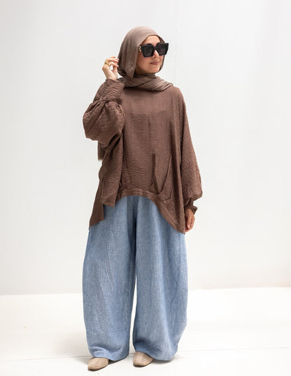 High low blouse in Brown