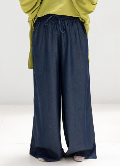 Wide leg Summer Denim pants in Dark Navy