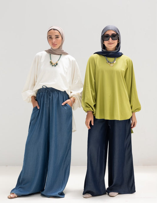 Wide leg Summer Denim pants in Dark Navy