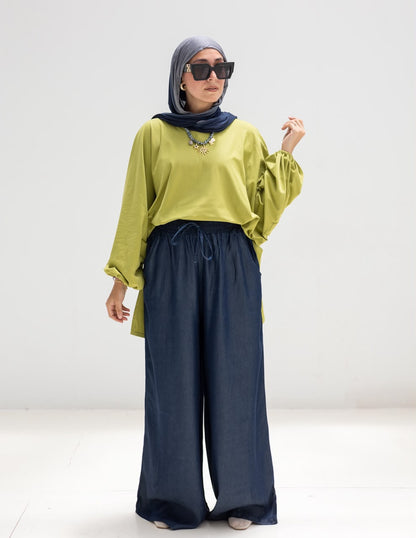 Wide leg Summer Denim pants in Dark Navy