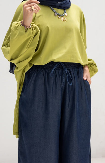 Wide leg Summer Denim pants in Dark Navy