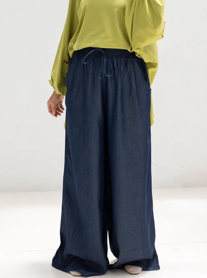 Wide leg Summer Denim pants in Dark Navy