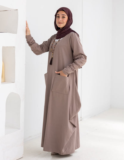 Pure cotton summer dress in Cafe