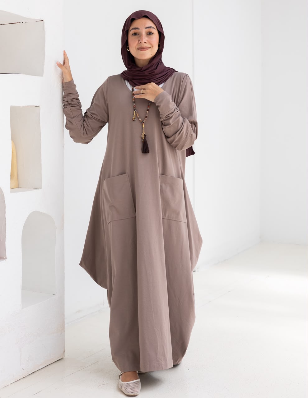 Pure cotton summer dress in Cafe